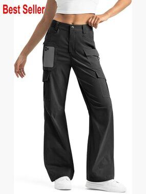 Women's Cargo Hiking Pants High Waisted Wide Leg Water Resistant Lightweight